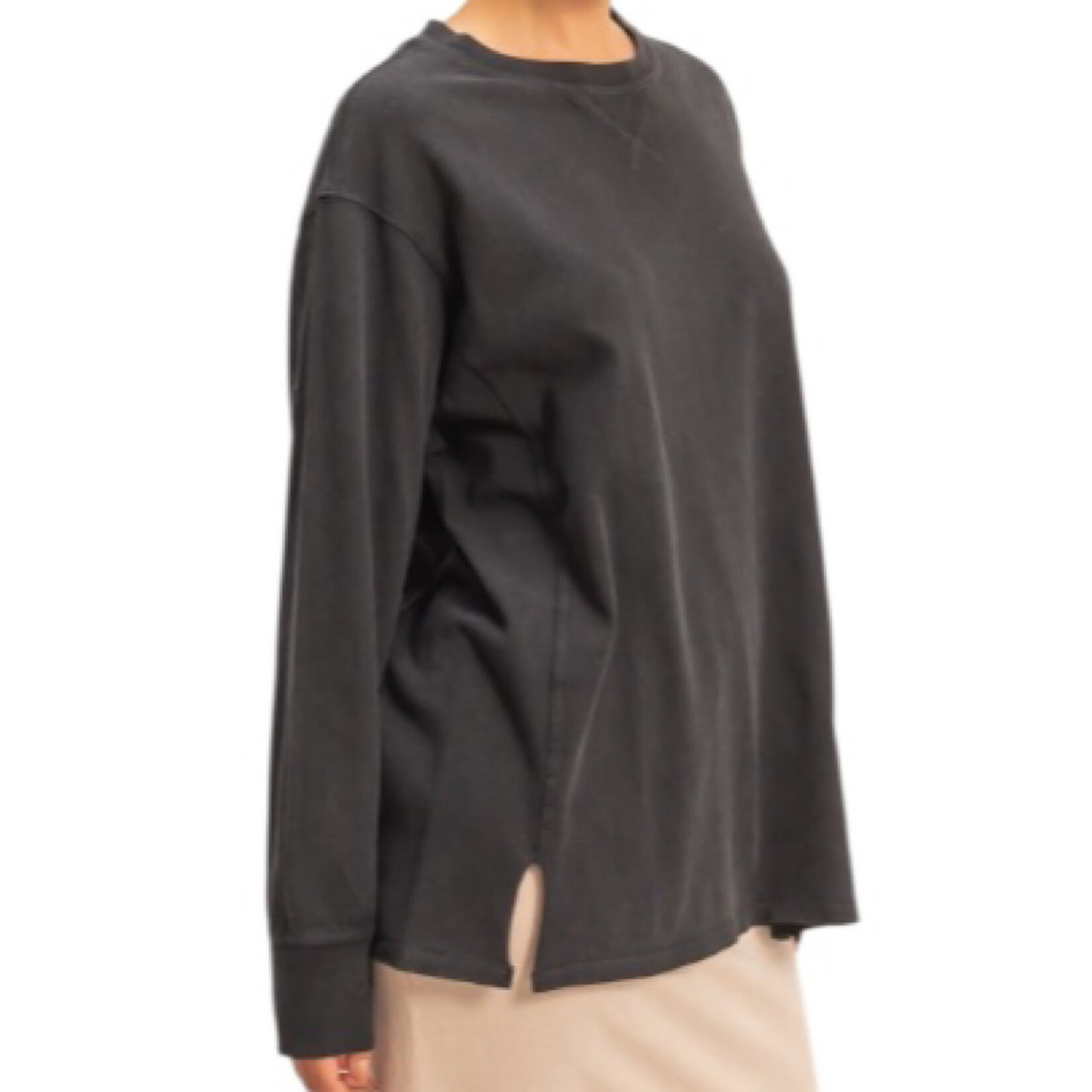 Black Mineral Wash Drop Shoulder Long Sleeve T-Shirt