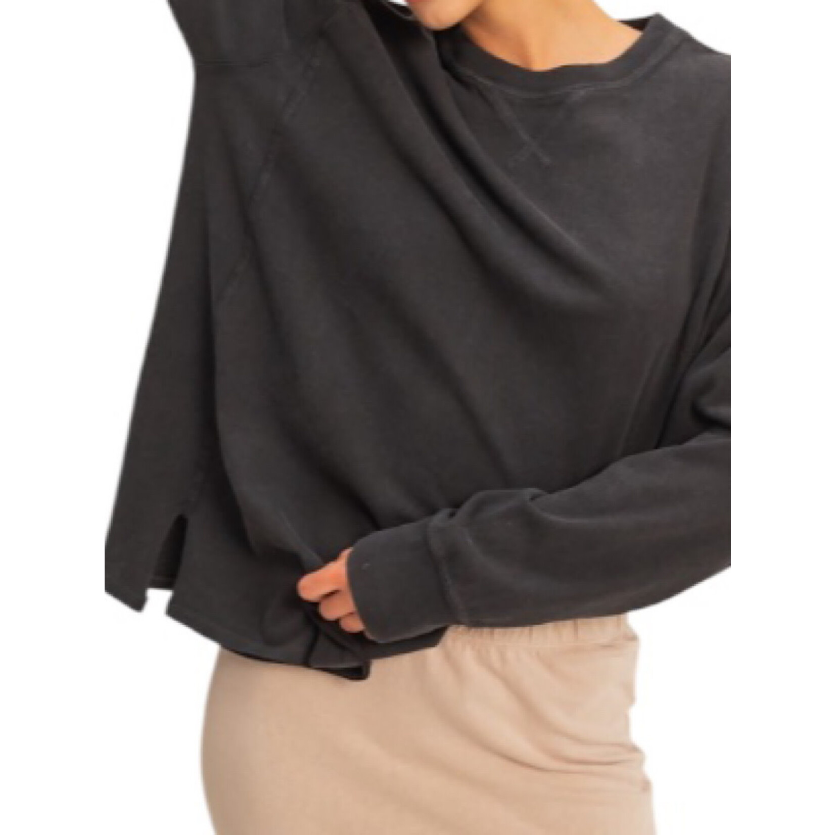 Black Mineral Wash Drop Shoulder Long Sleeve T-Shirt