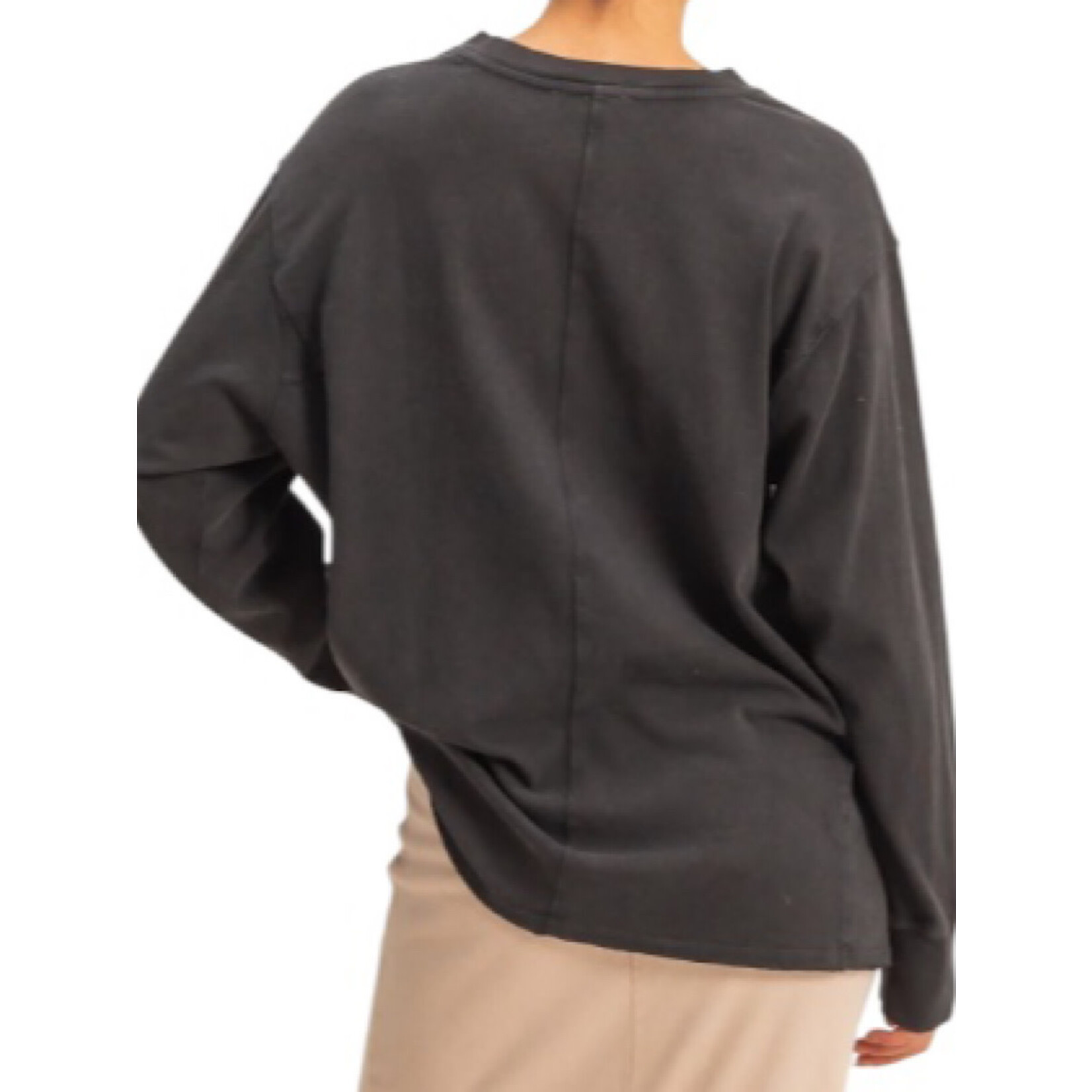 Black Mineral Wash Drop Shoulder Long Sleeve T-Shirt