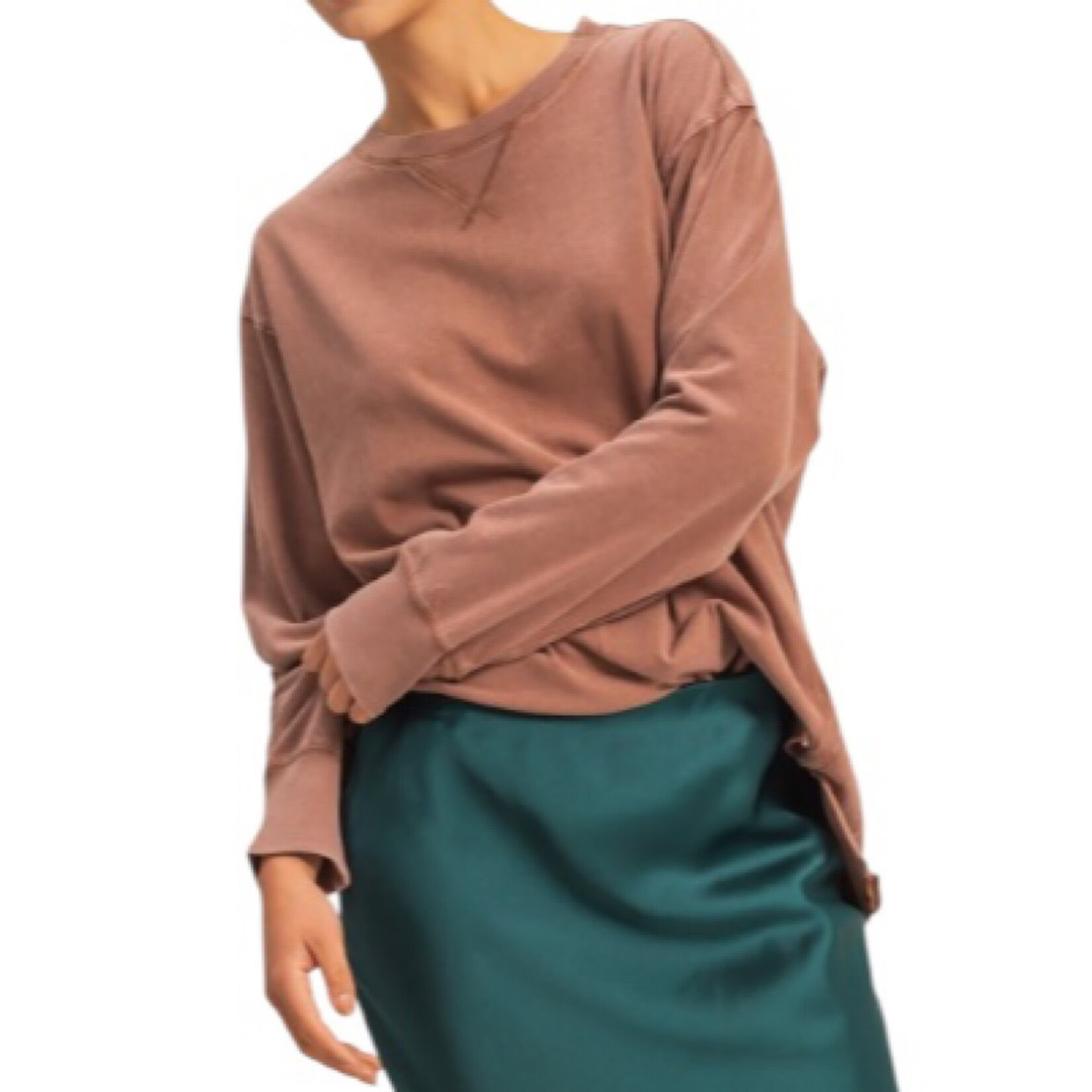 Chestnut Mineral Wash Drop Shoulder Long Sleeve T-Shirt