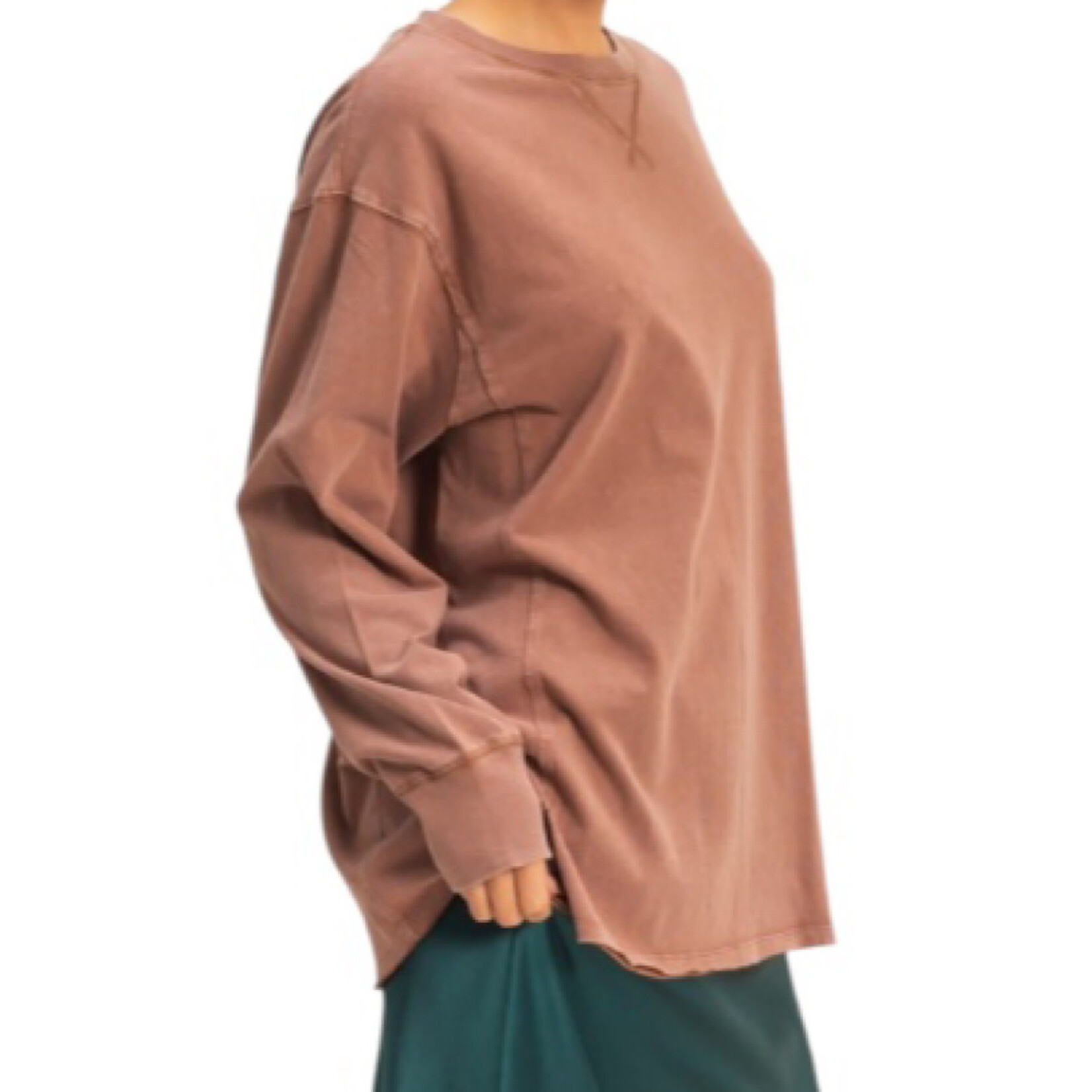 Chestnut Mineral Wash Drop Shoulder Long Sleeve T-Shirt