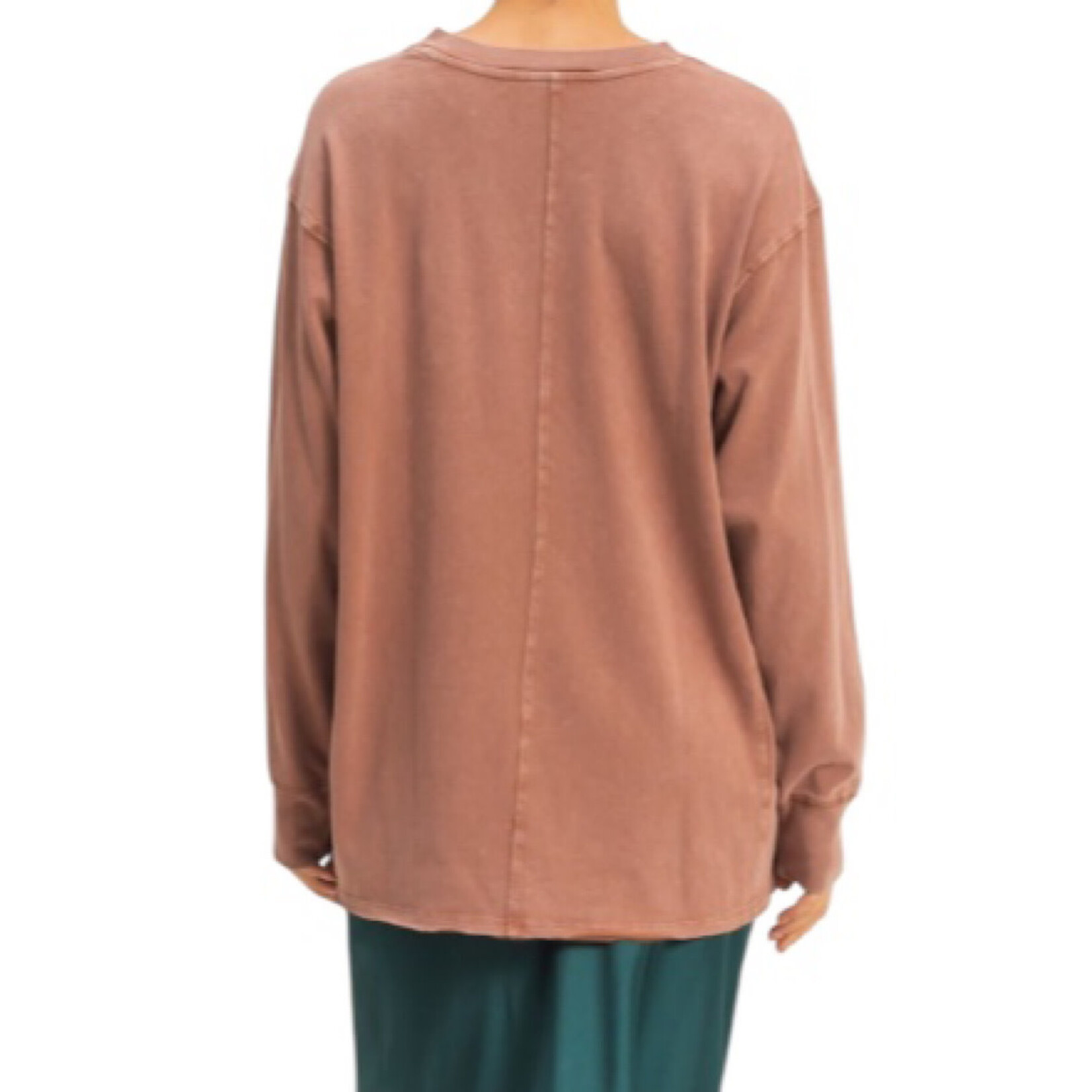 Chestnut Mineral Wash Drop Shoulder Long Sleeve T-Shirt