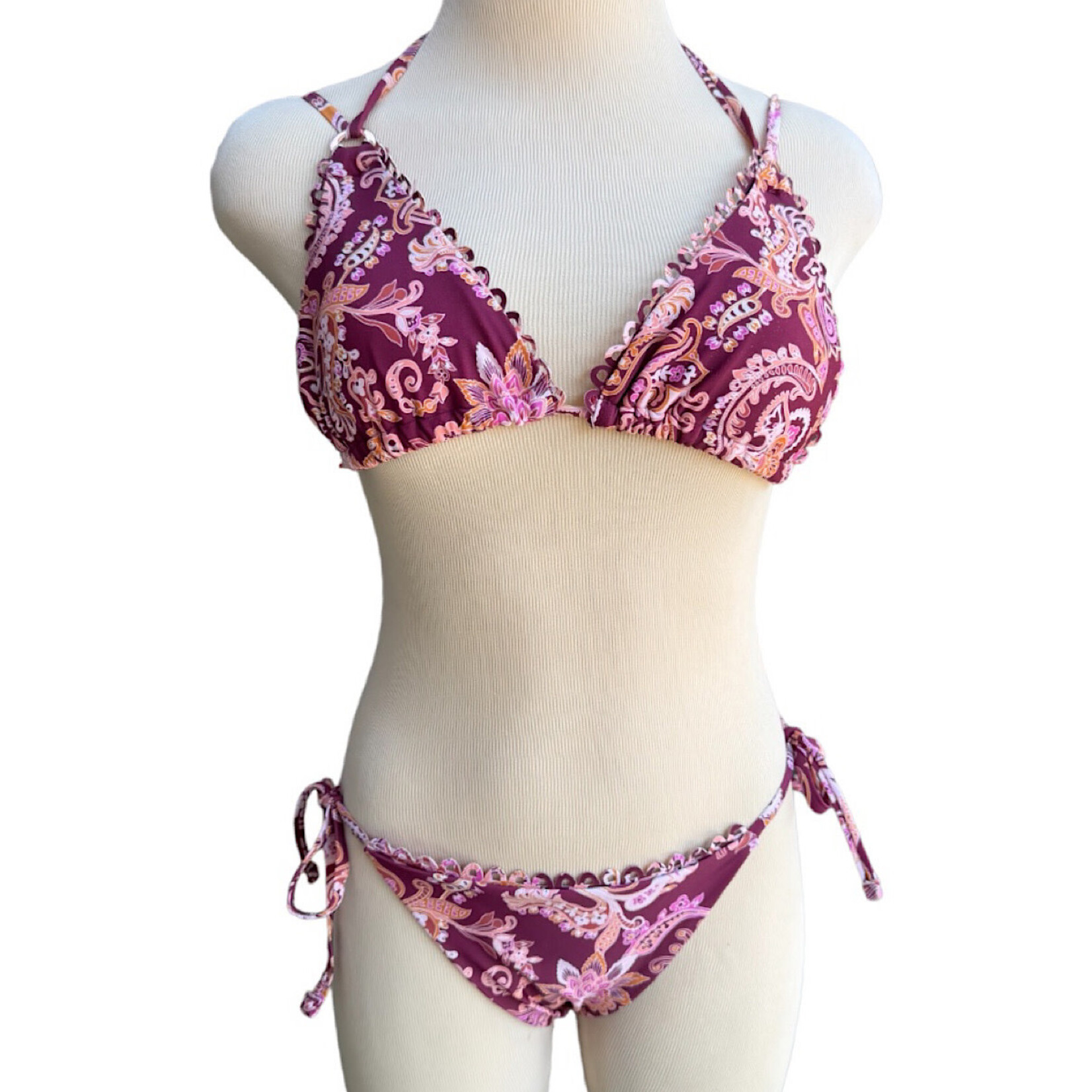 Nanette Lepore Burgundy Floral Two-Piece Bikini Size 8-RF