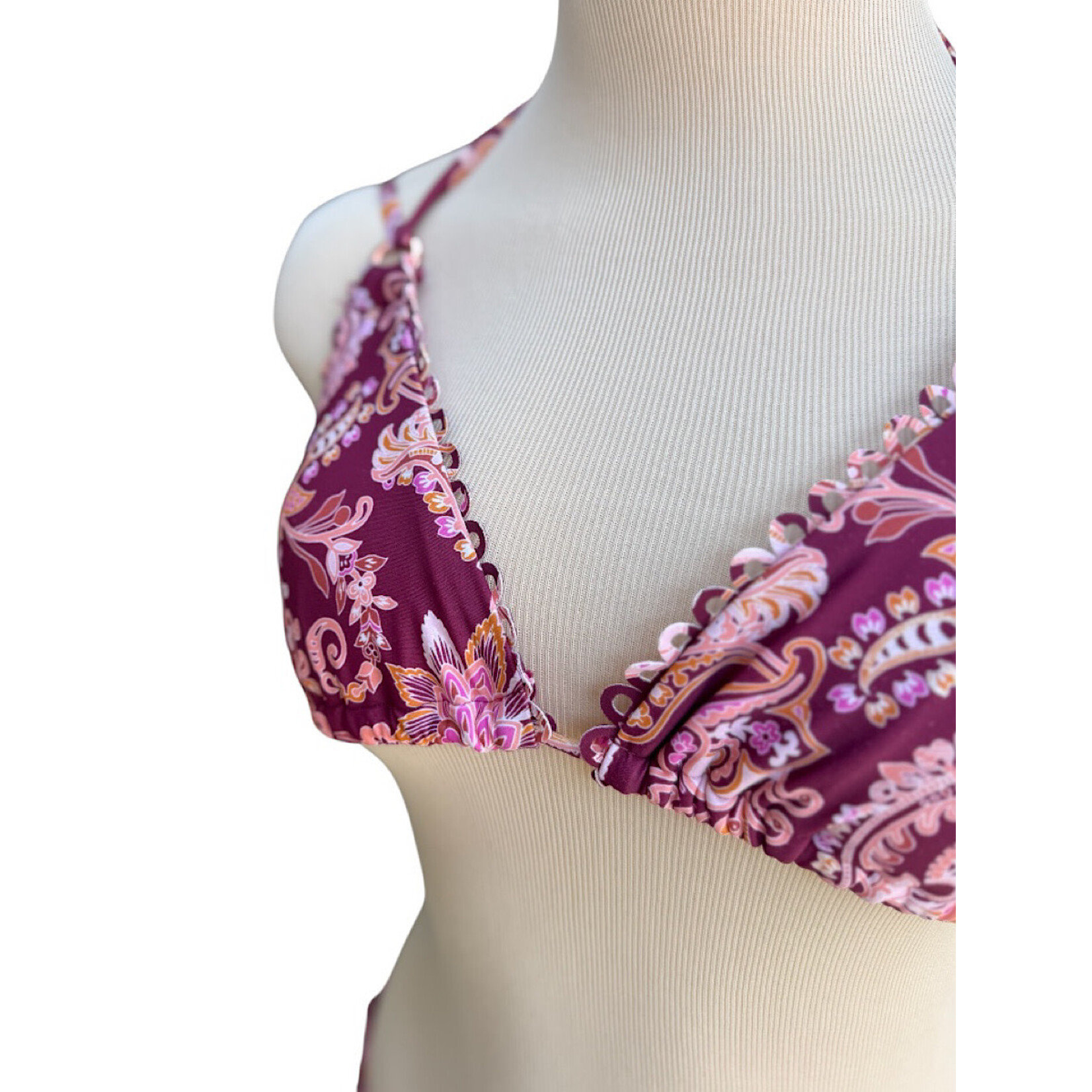 Nanette Lepore Burgundy Floral Two-Piece Bikini Size 8-RF