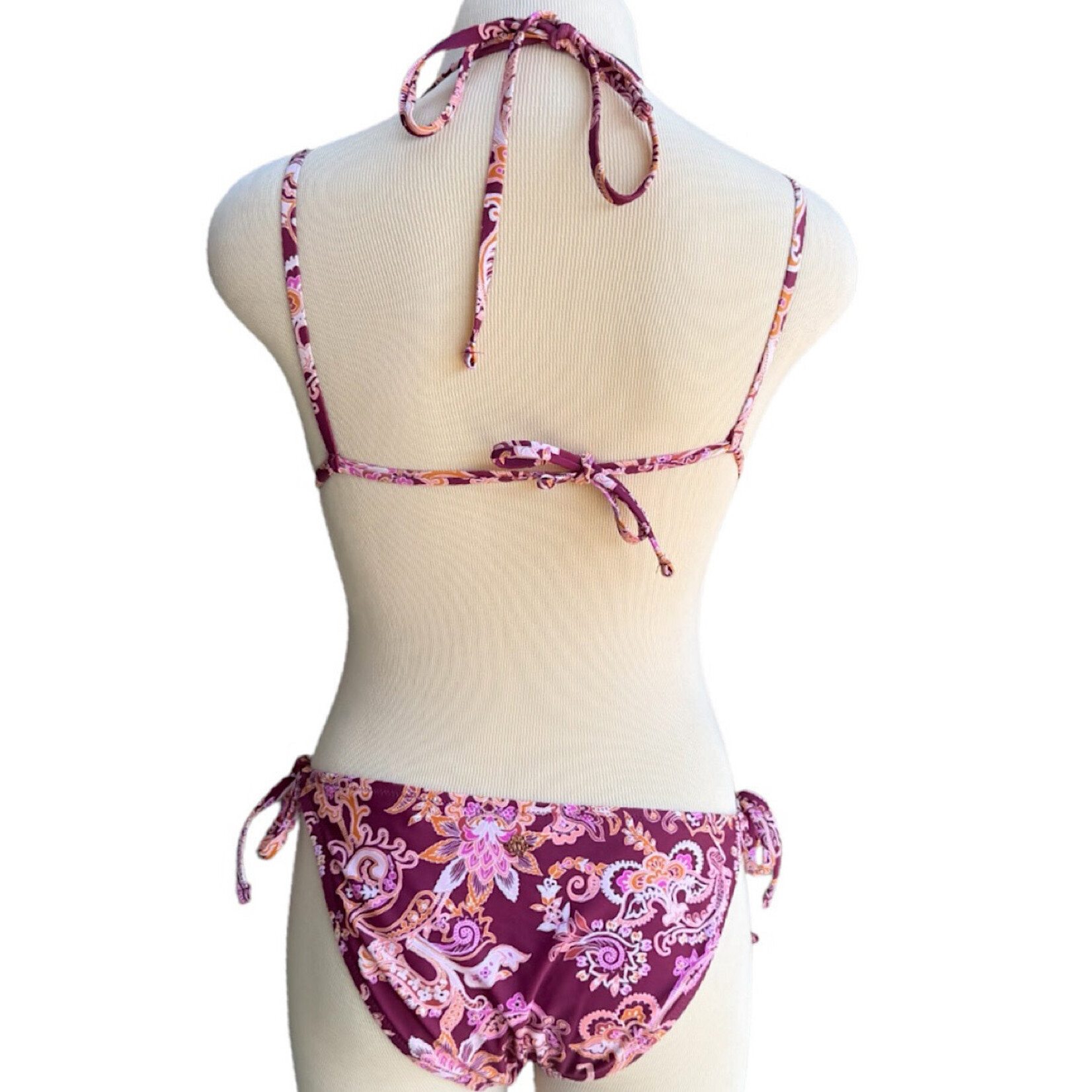 Nanette Lepore Burgundy Floral Two-Piece Bikini Size 8-RF