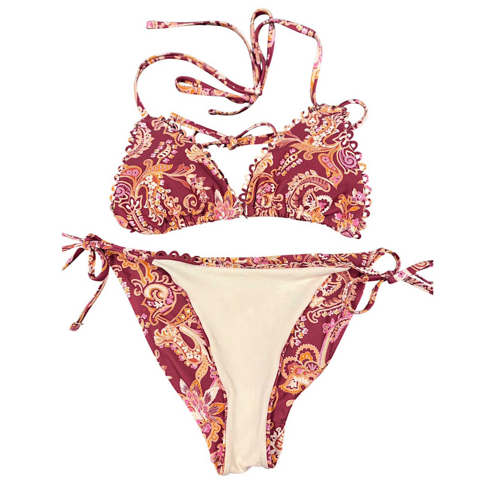 Nanette Lepore Burgundy Floral Two-Piece Bikini Size 8-RF