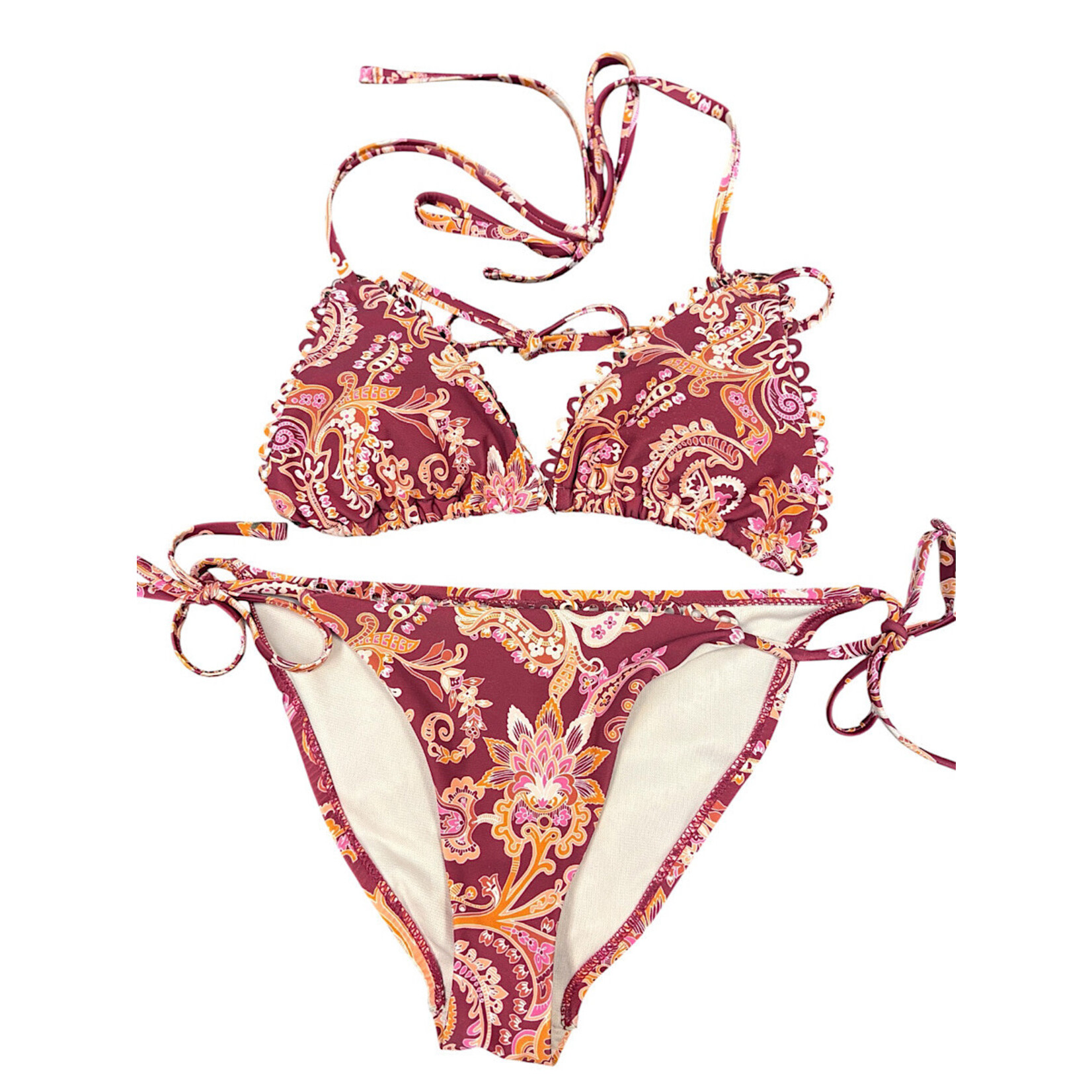 Nanette Lepore Burgundy Floral Two-Piece Bikini Size 8-RF