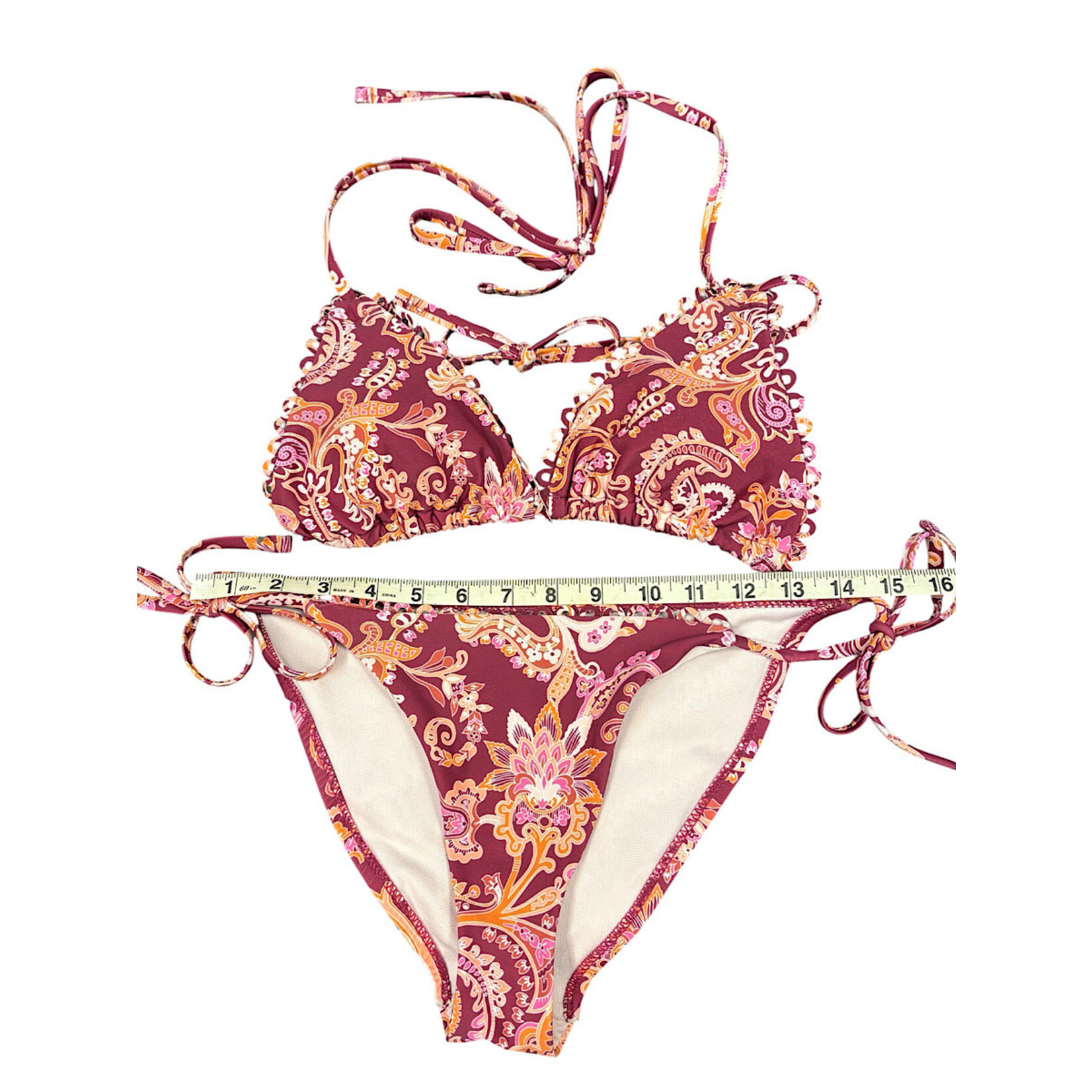Nanette Lepore Burgundy Floral Two-Piece Bikini Size 8-RF