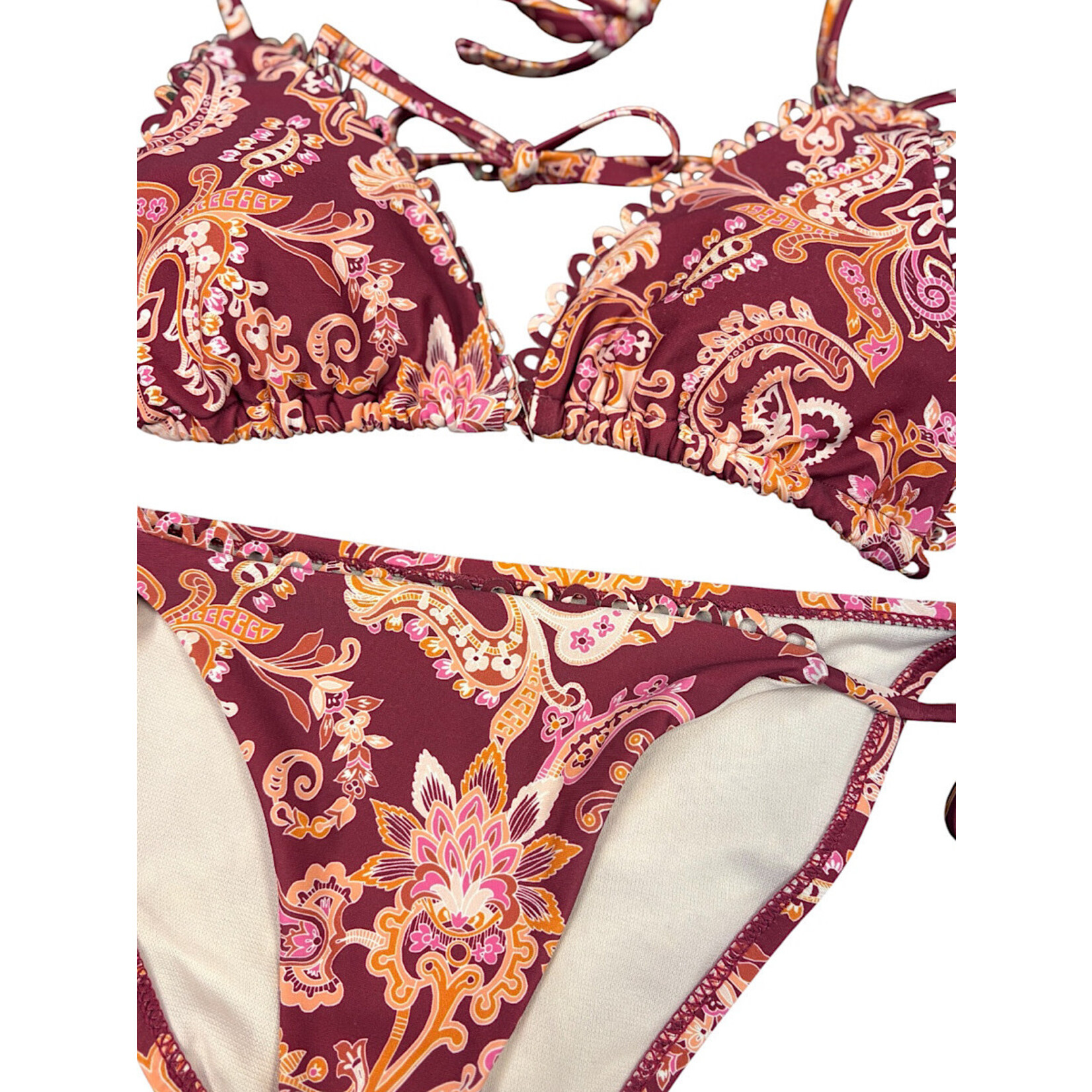 Nanette Lepore Burgundy Floral Two-Piece Bikini Size 8-RF
