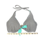 Victoria's Secret Black & White Stripe Bikini Top with Turquoise Bow Size 32DD-RF