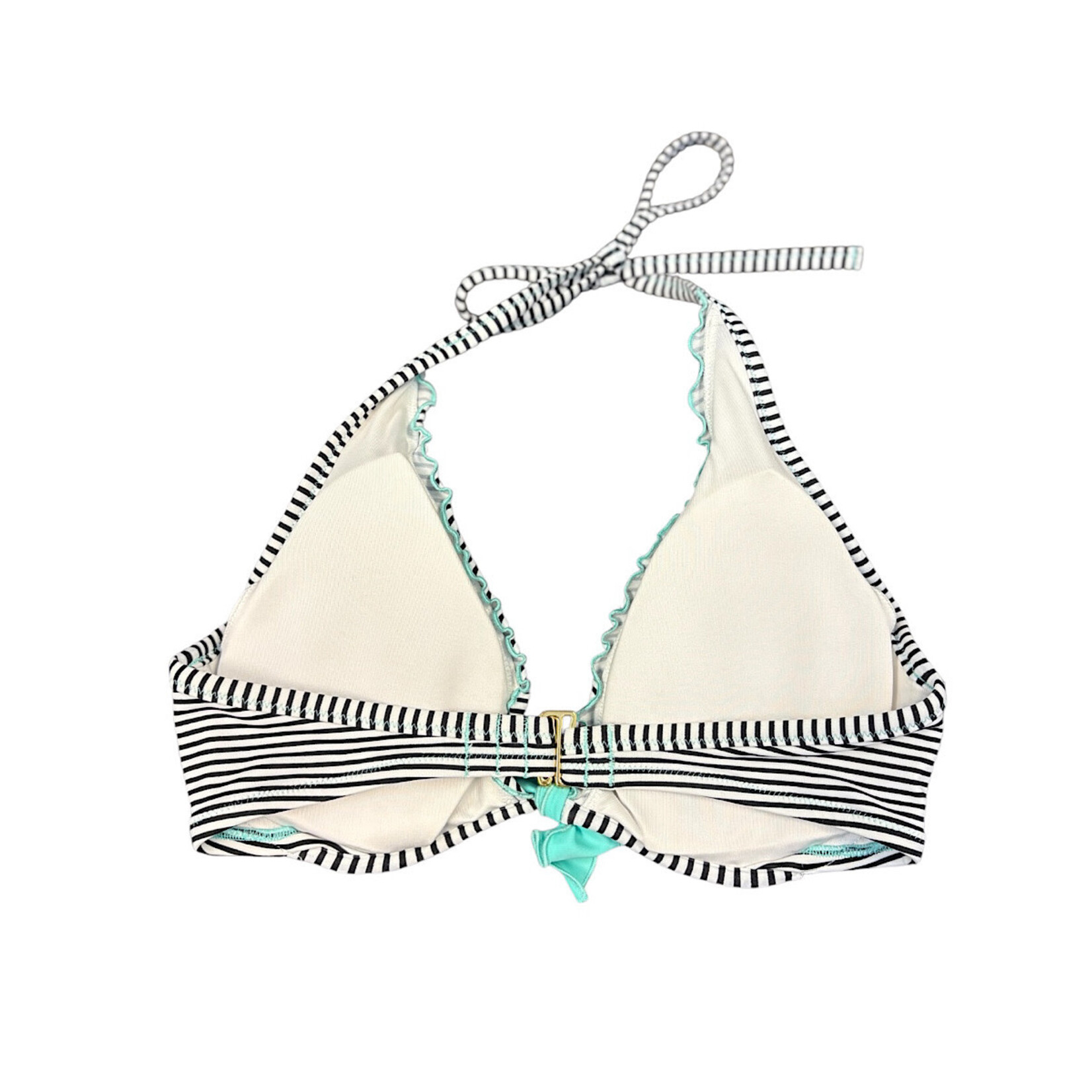 Victoria's Secret Black & White Stripe Bikini Top with Turquoise Bow Size 32DD-RF