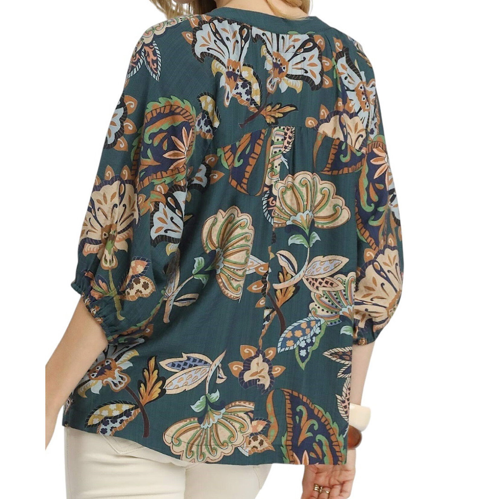 Teal V-Neck Paisley Blouse