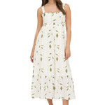 Moss Green Floral Embroidered Detail Scallop Trim Midi Dress