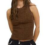 Brown Washed Ribbed Sleeveless Knit Tank Top