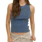 Denim Washed Ribbed Sleeveless Knit Tank