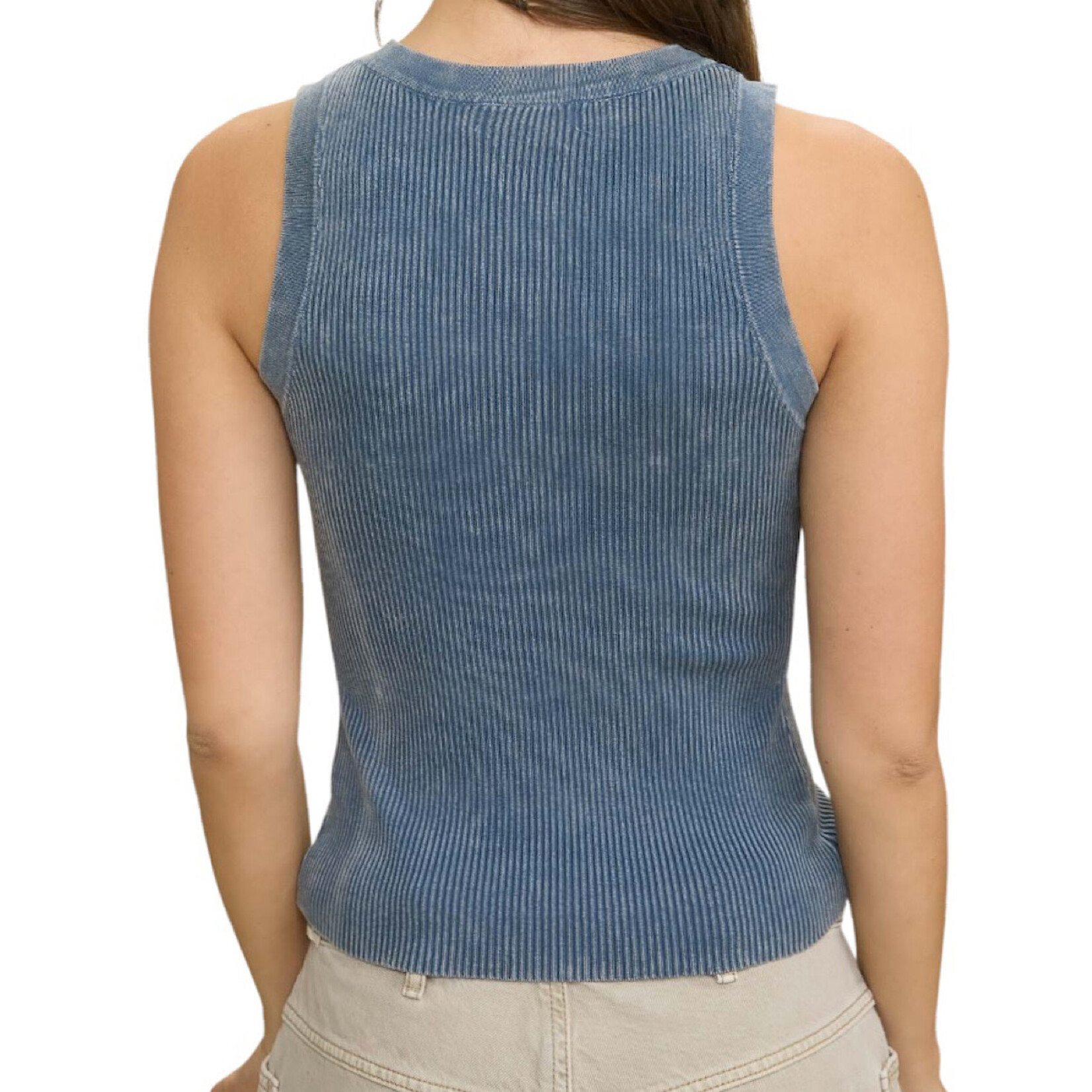 Denim Washed Ribbed Sleeveless Knit Tank
