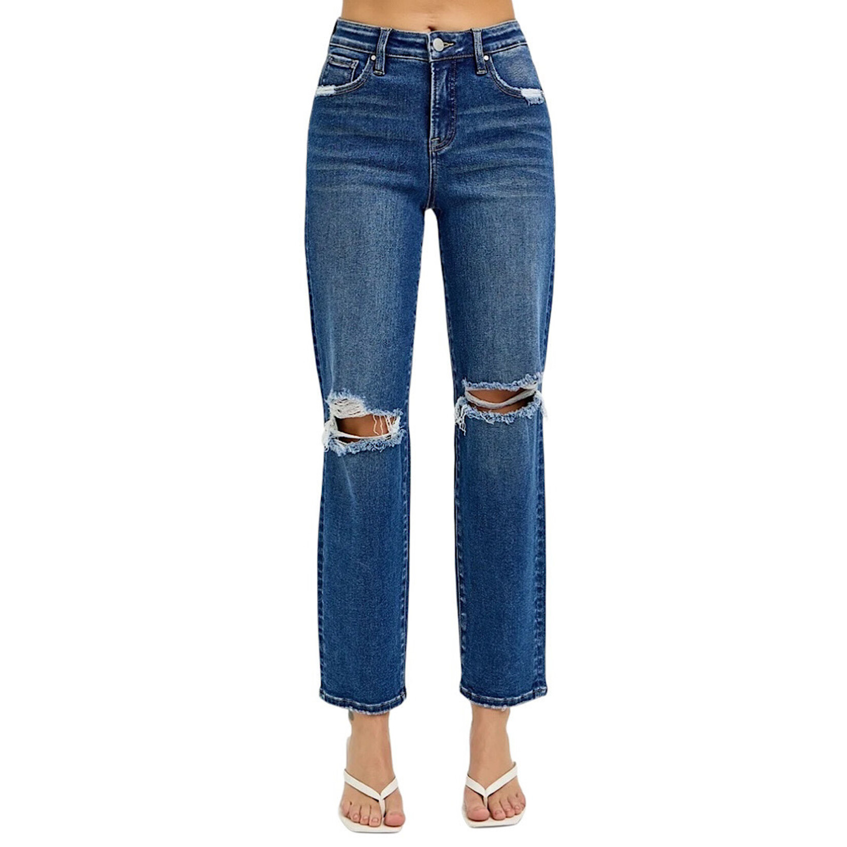 RISEN PGA21029 DK Tummy Control H/R Crop Girlfriend Jeans