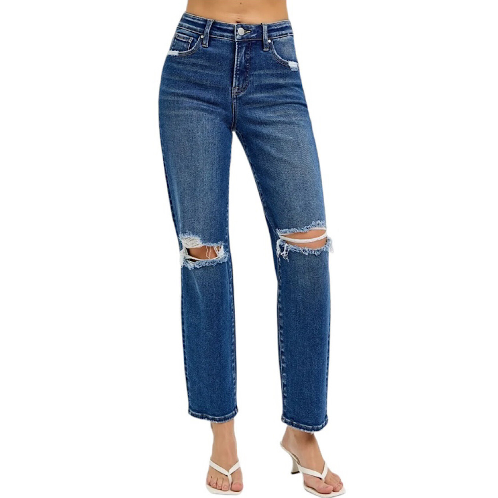 RISEN PGA21029 DK Tummy Control H/R Crop Girlfriend Jeans