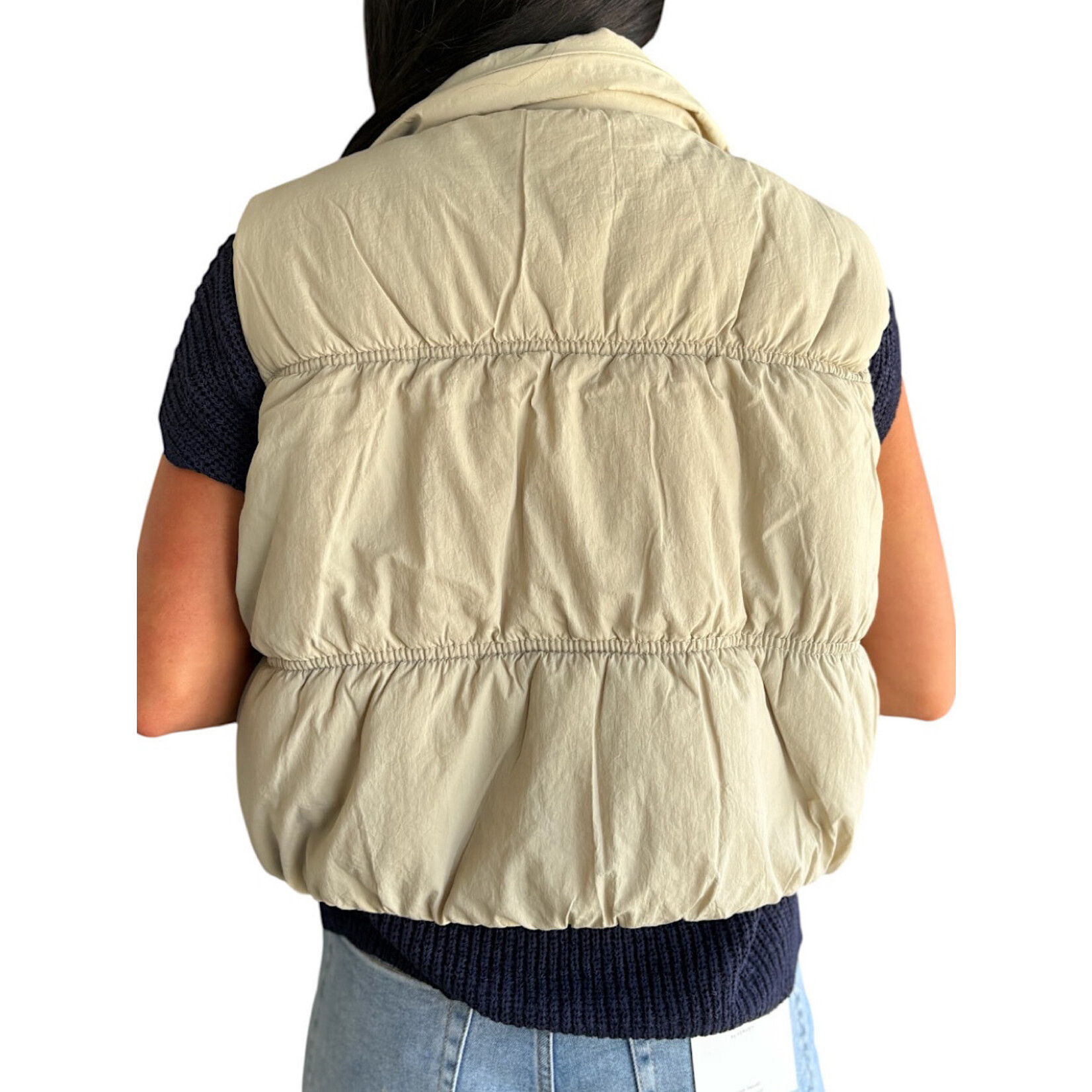 Cement Collared Zip Up Cropped Puffer Vest