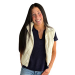 Ivory Collared Zip Up Cropped Puffer Vest