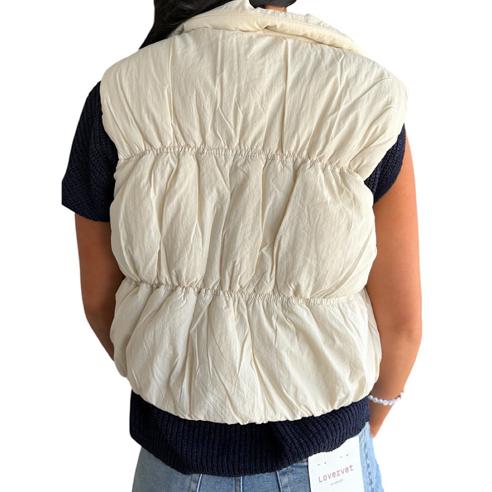 Ivory Collared Zip Up Cropped Puffer Vest