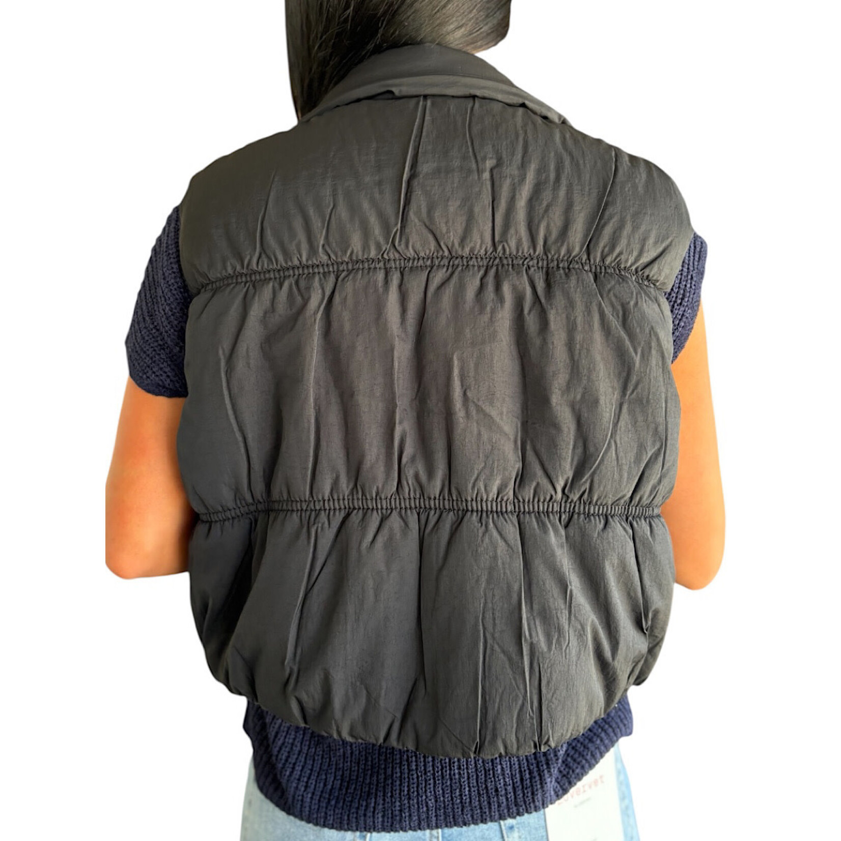 Black Collared Zip Up Cropped Puffer Vest