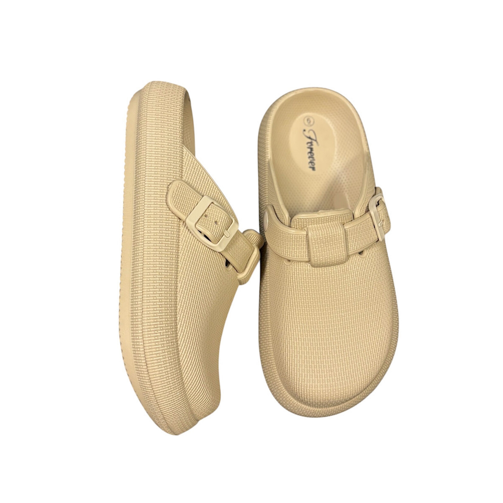 Nude Rubber Textured Clogs with Buckle