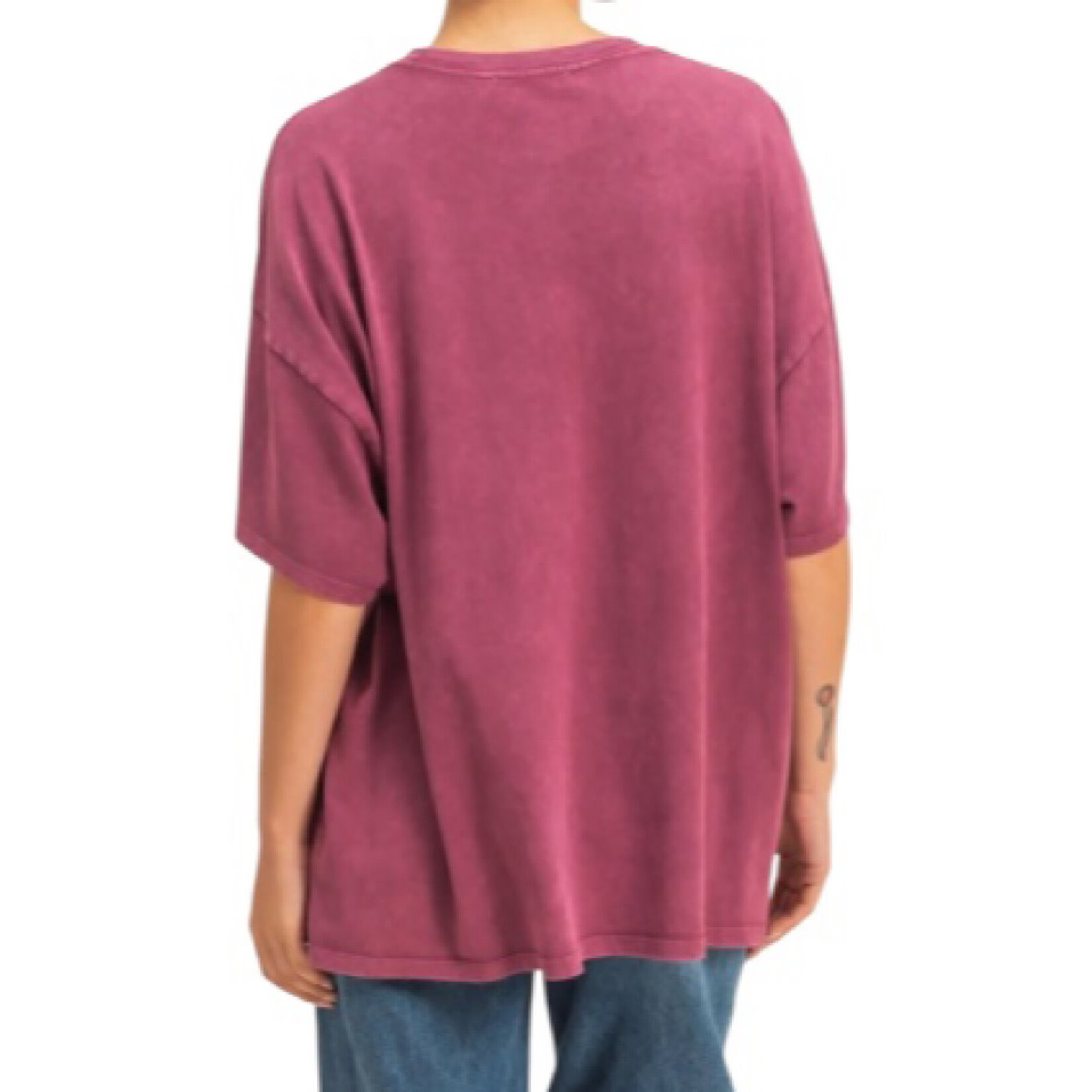 Dark Cherry Mineral Washed Oversized Crew Neck Tee