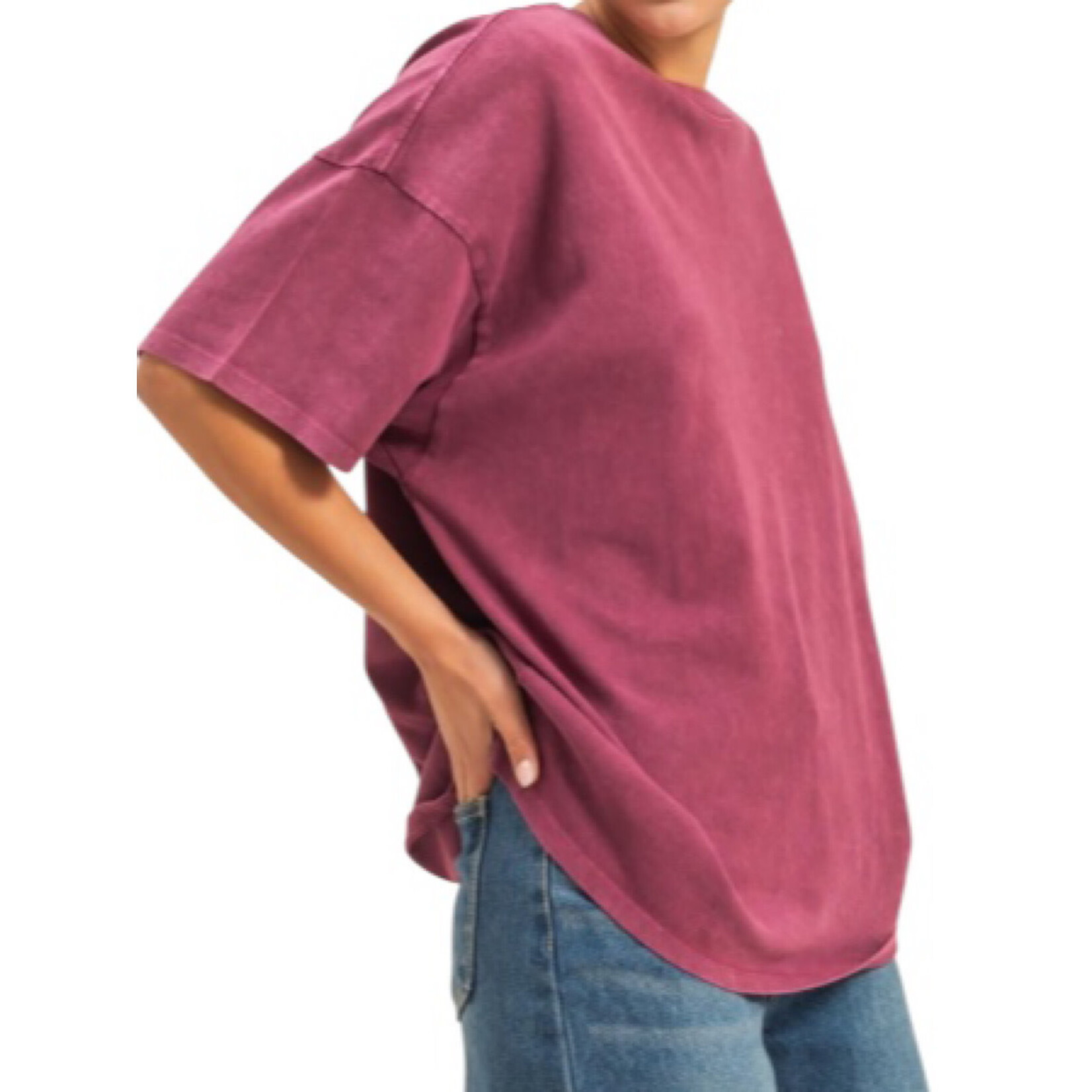 Dark Cherry Mineral Washed Oversized Crew Neck Tee