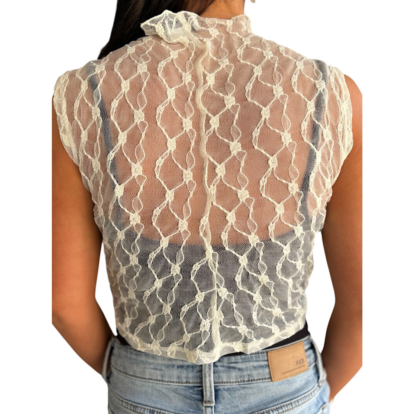 Ivory Sleeveless Sheer Lace Top