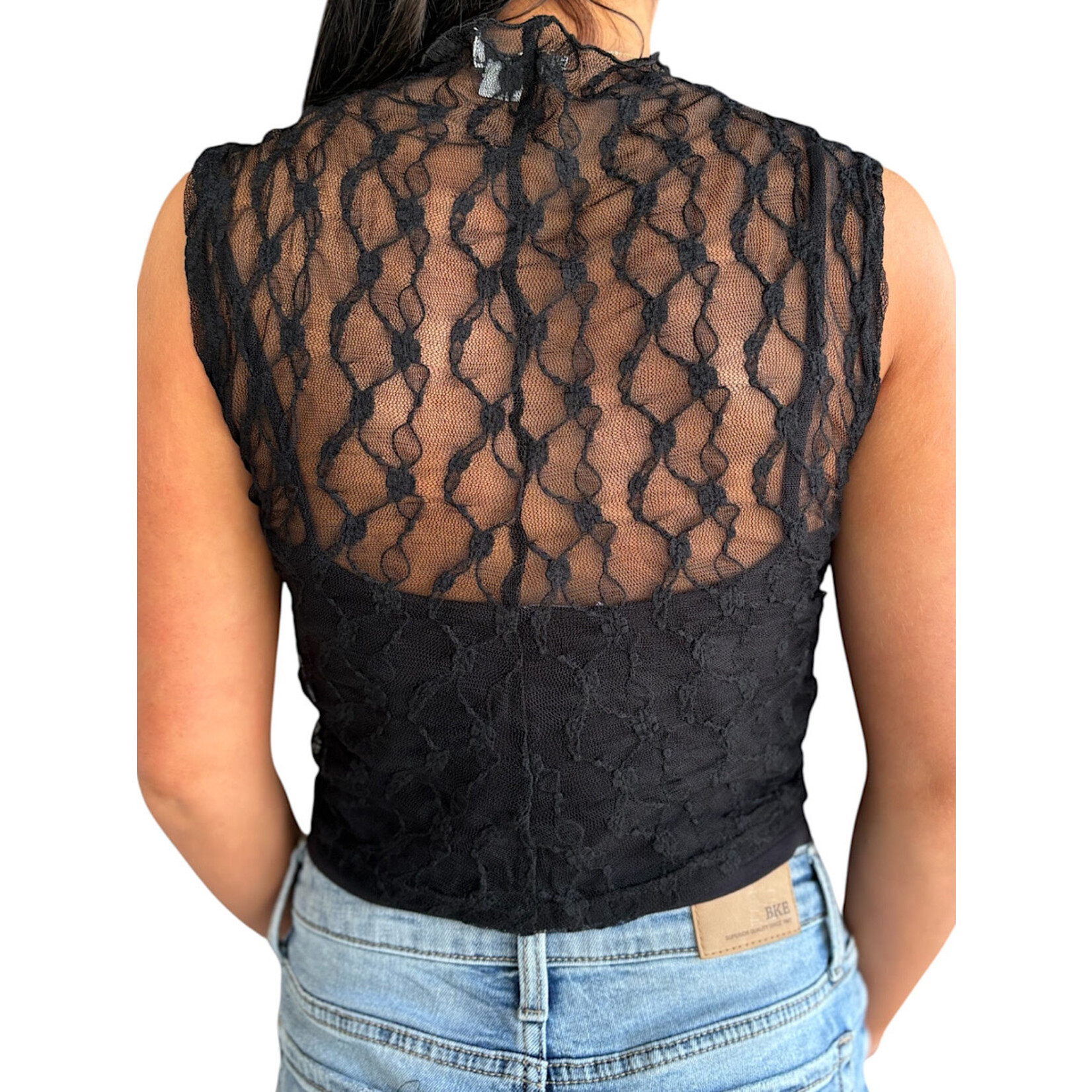 Black Sleeveless Sheer Lace Top