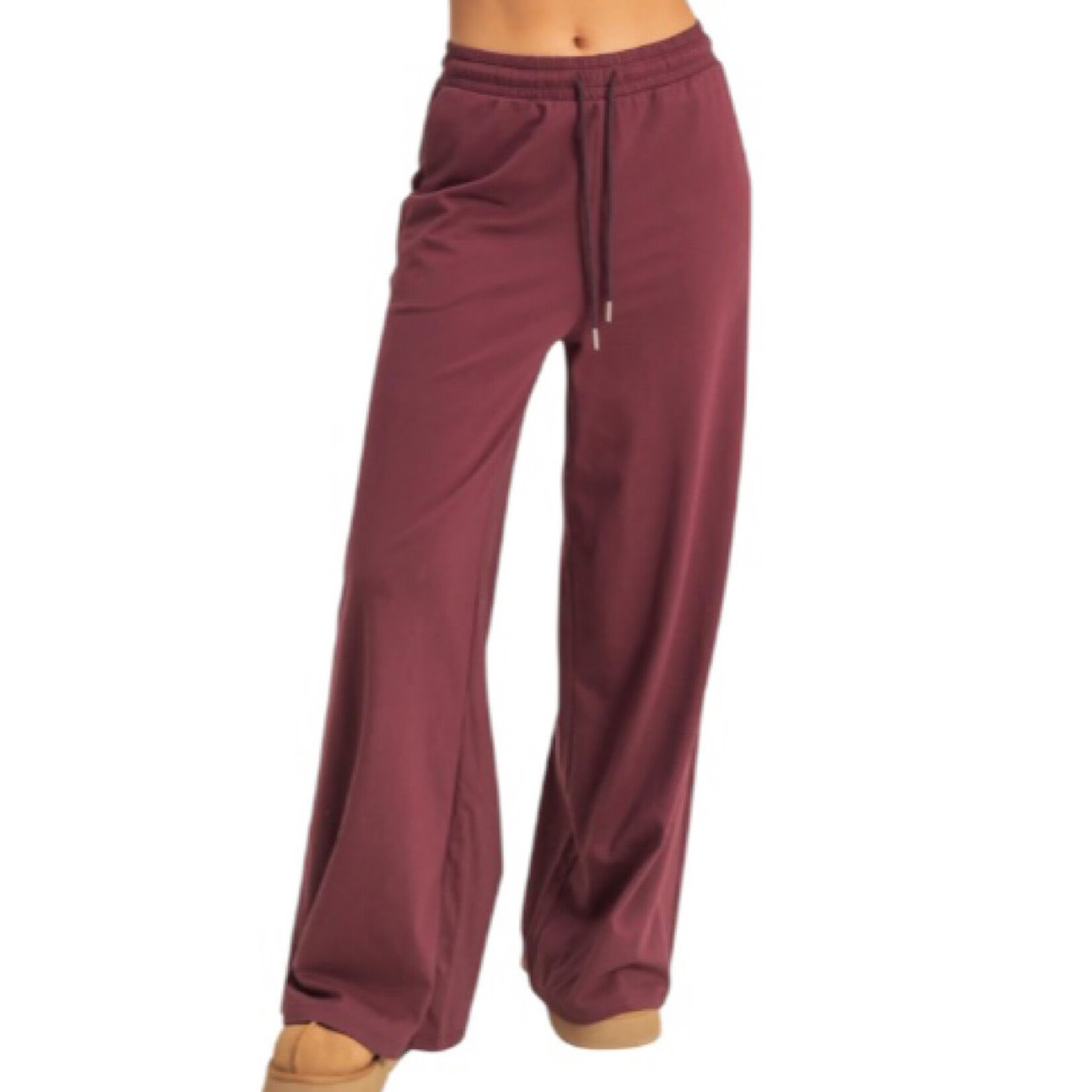 Dark Cherry Cotton Wide Leg Pants