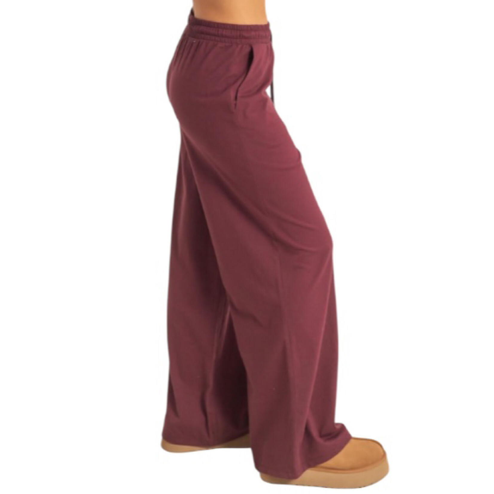 Dark Cherry Cotton Wide Leg Pants