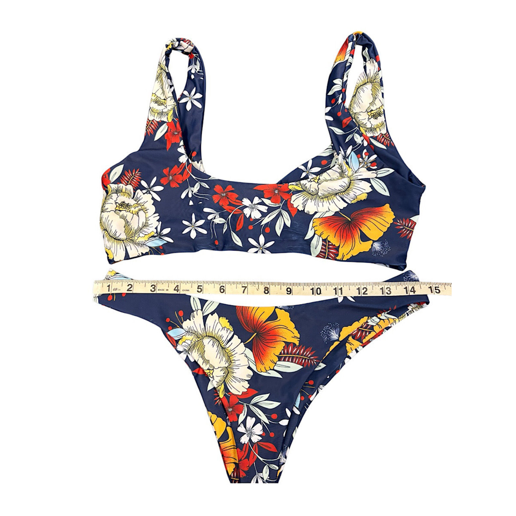 Zaful Navy Floral Two-Piece Bikini Set Size M-RF