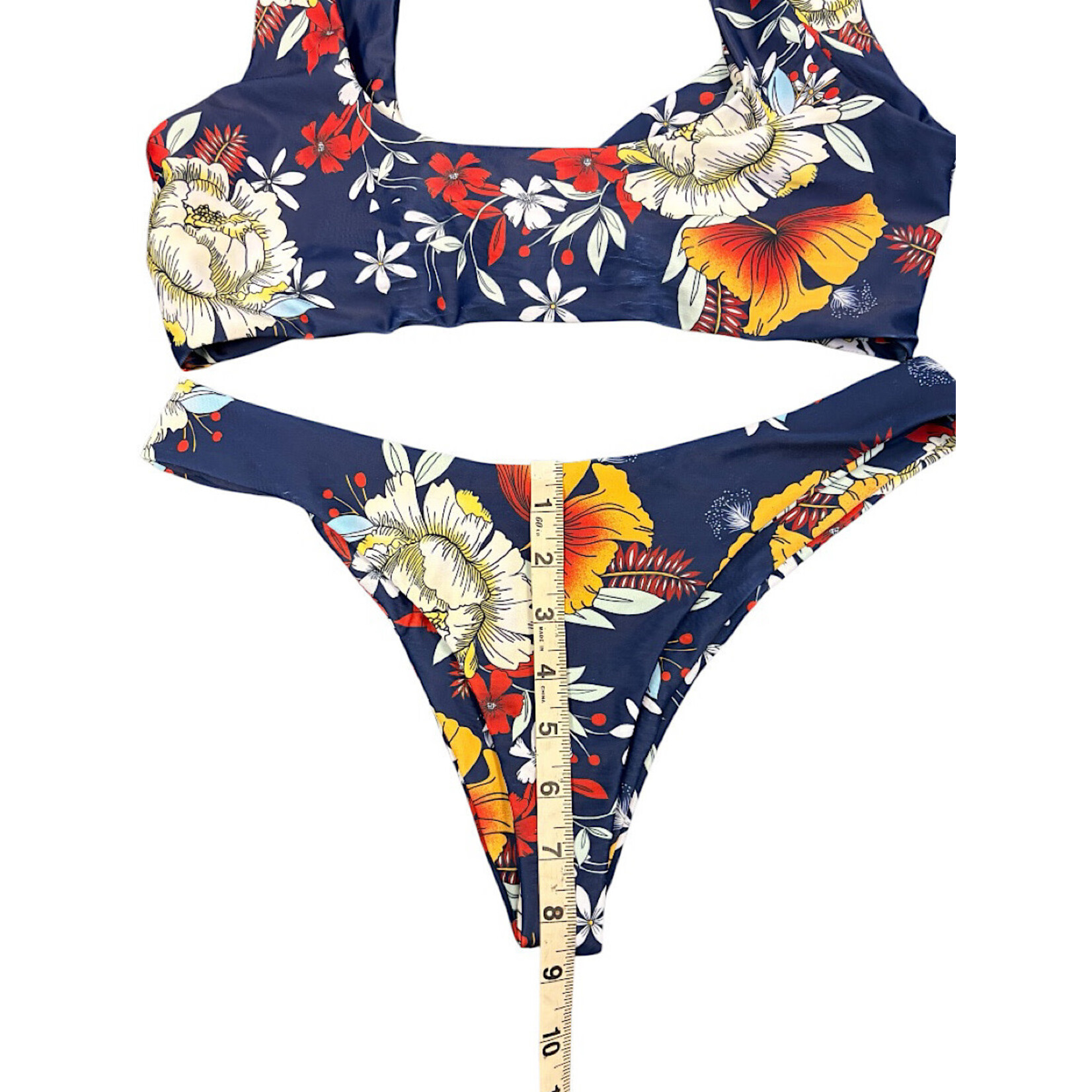 Zaful Navy Floral Two-Piece Bikini Set Size M-RF
