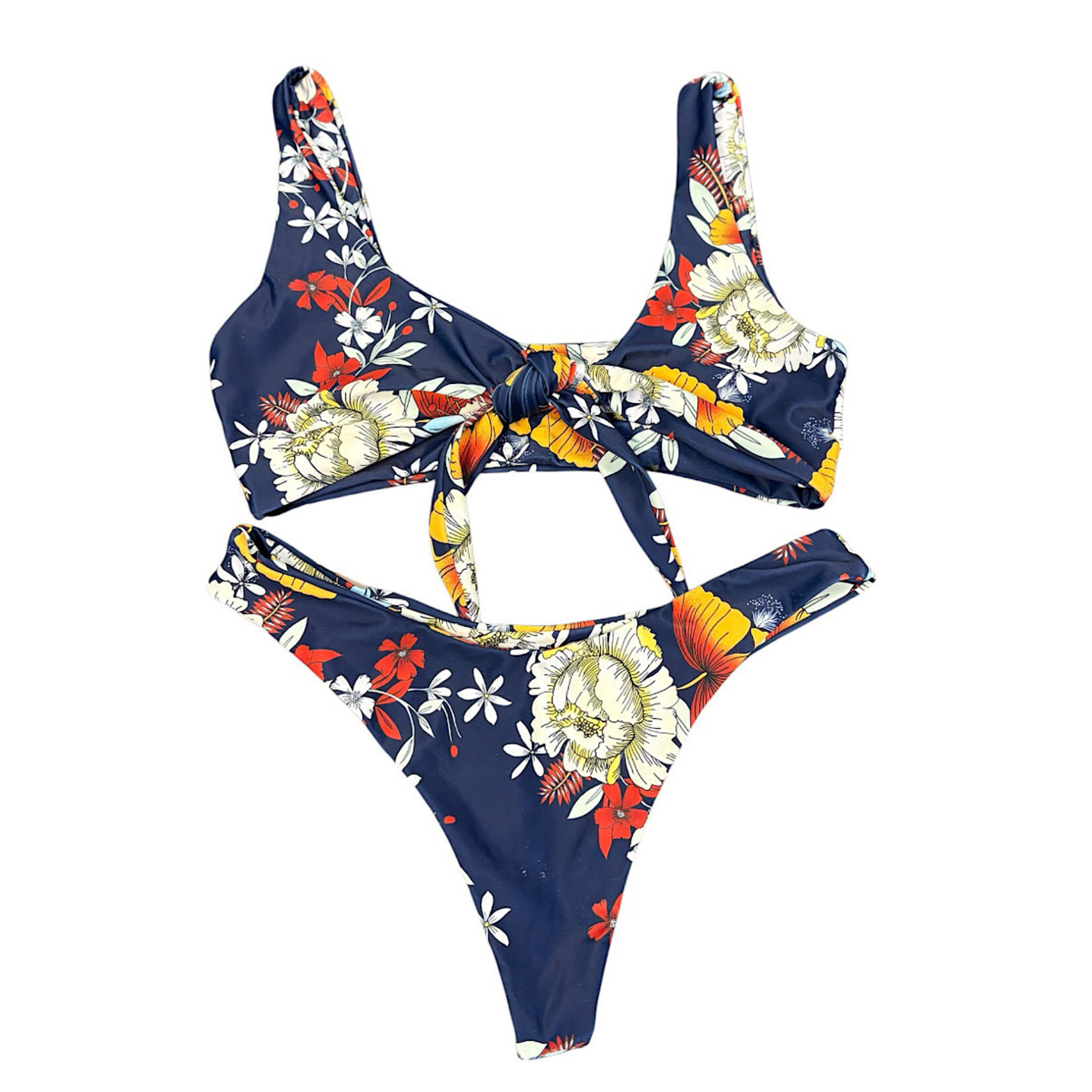 Zaful Navy Floral Two-Piece Bikini Set Size M-RF