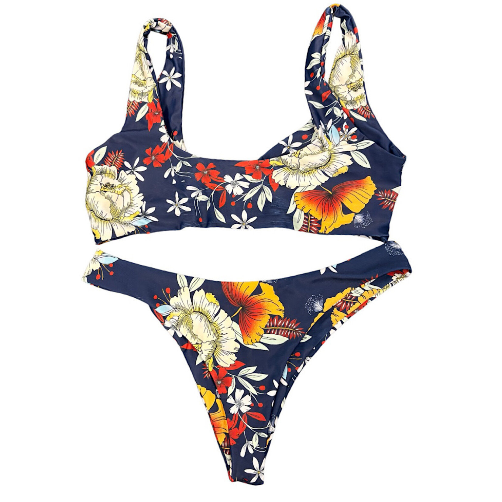 Zaful Navy Floral Two-Piece Bikini Set Size M-RF