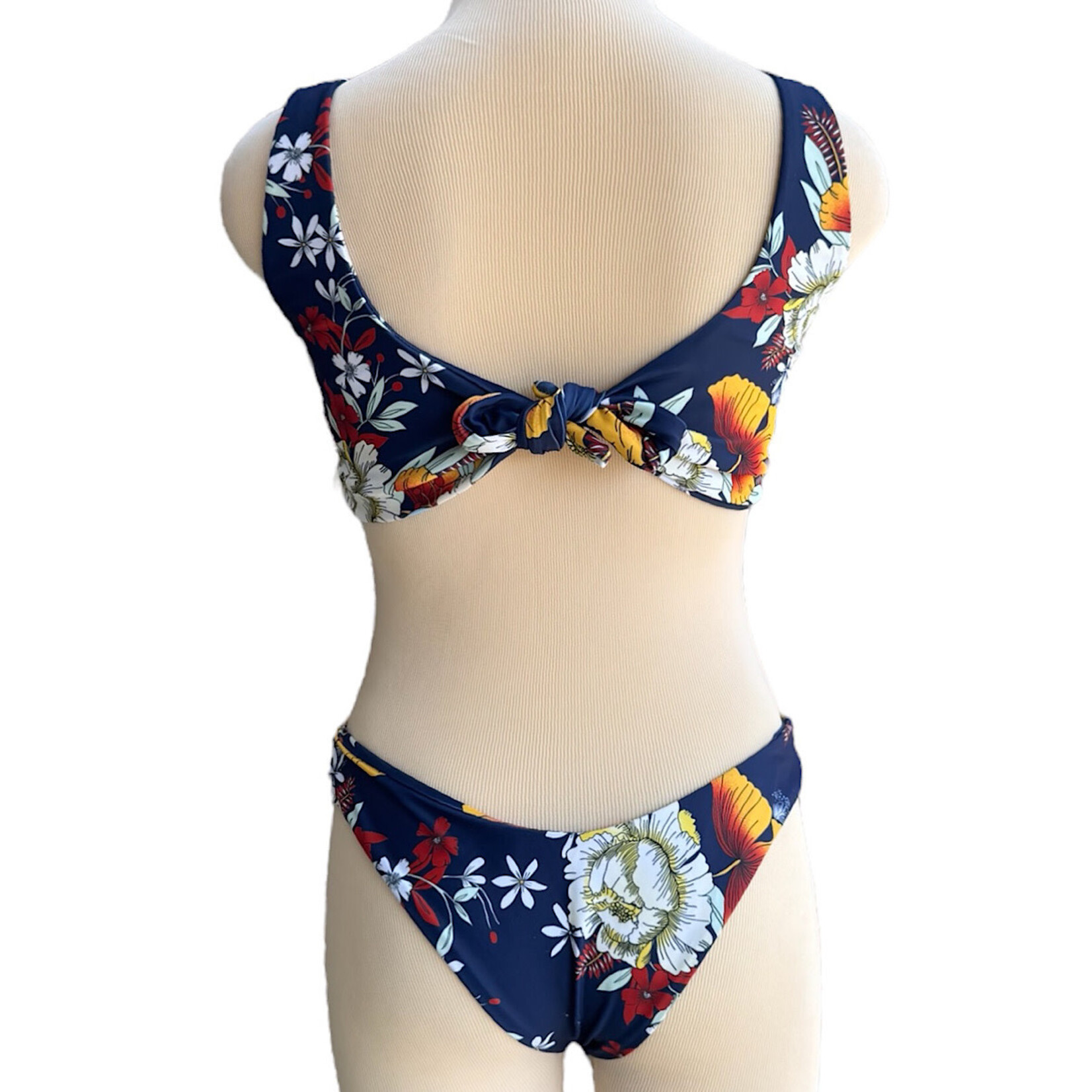 Zaful Navy Floral Two-Piece Bikini Set Size M-RF