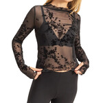 Black Long Sleeved Flocked Mesh Top