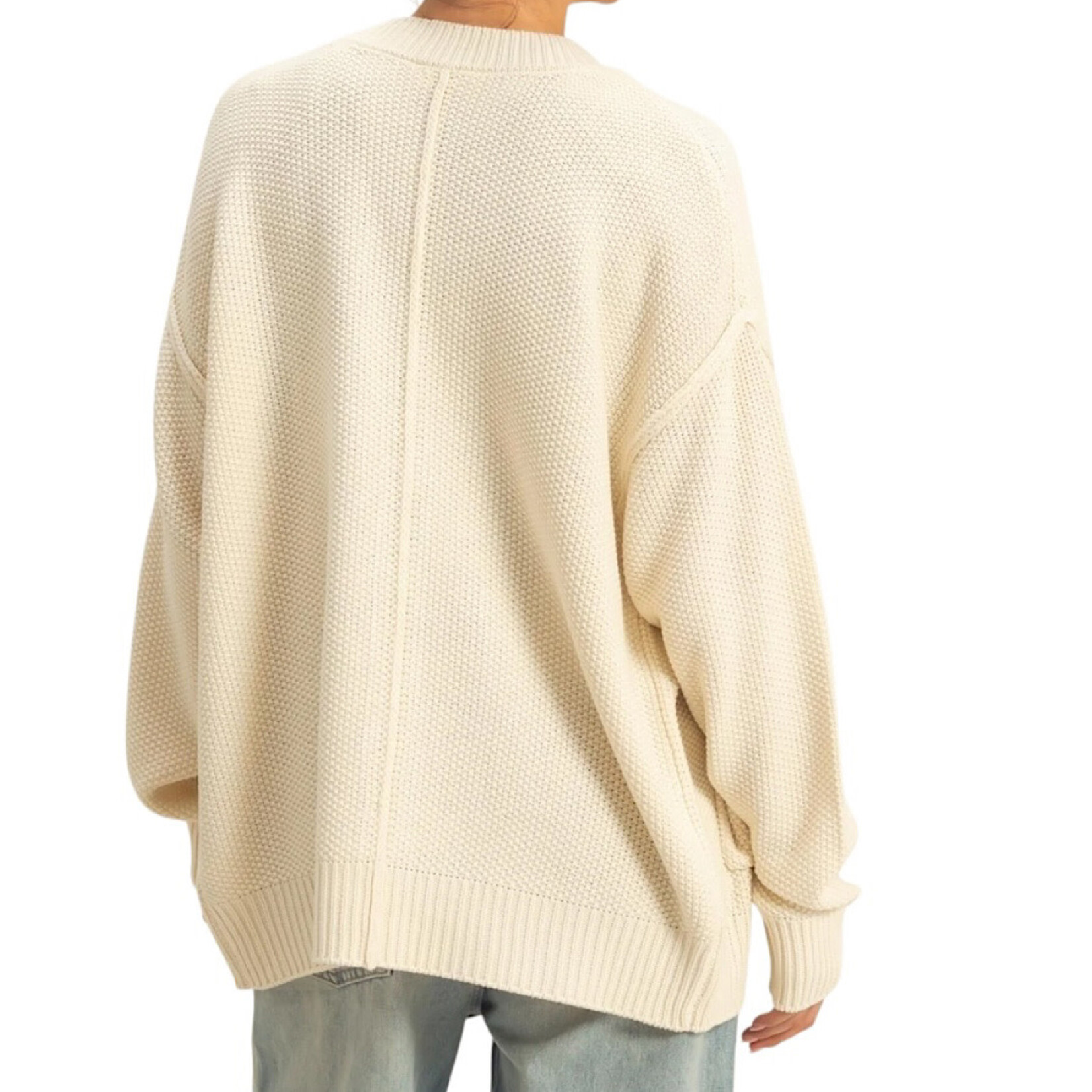 Cream Button Front Oversized Cardigan