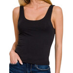 Black Double Layer Round Neck Tank
