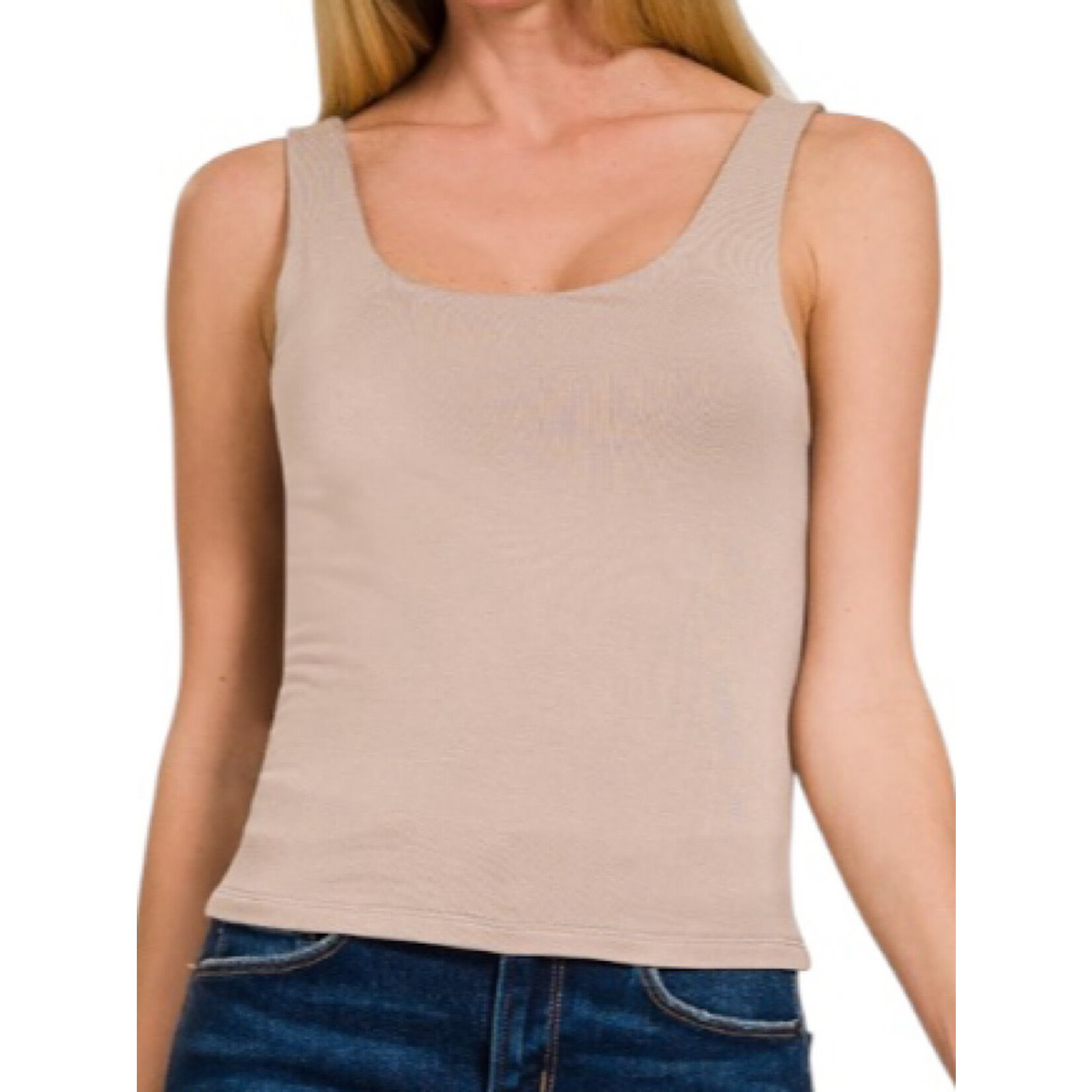 Ash Mocha Double Layer Round Neck Tank