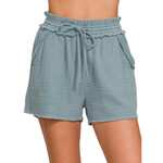 Blue Grey Double Gauze Drawstring Shorts