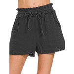 Black Double Gauze Drawstring Shorts