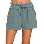 Ash Jade Double Gauze Drawstring Shorts