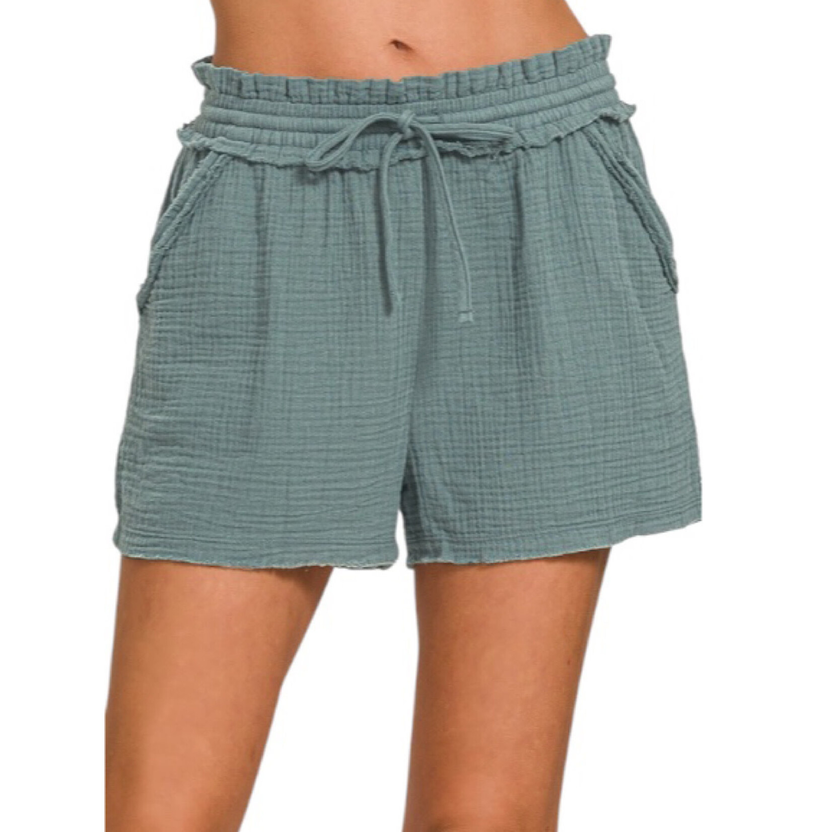 Ash Jade Double Gauze Drawstring Shorts