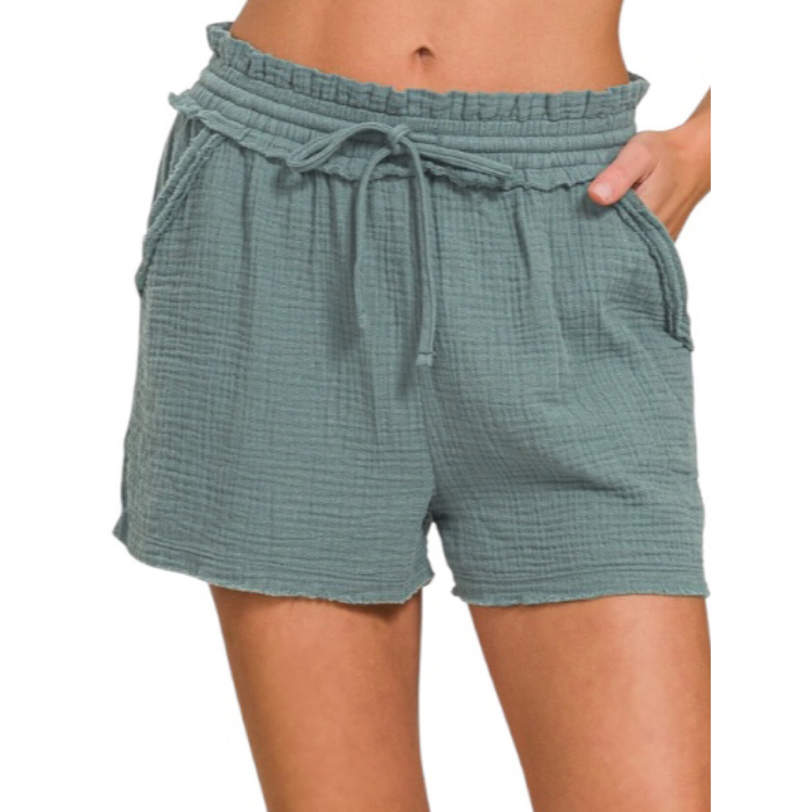 Ash Jade Double Gauze Drawstring Shorts