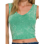 Kelly Green Washed Cotton V-Neck Sleeveless Top