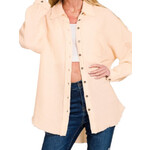 Cream Beige Double Gauze Oversized Raw Edge Shirt