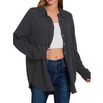 Black Double Gauze Oversized Raw Edge Shirt